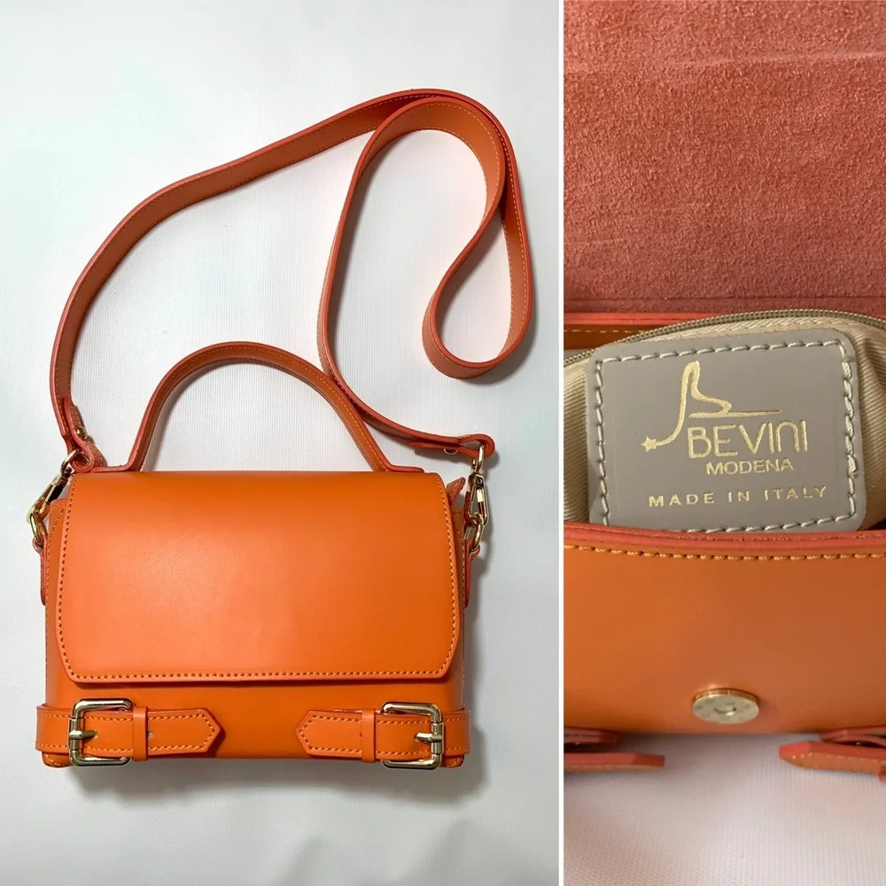 🔥HP🔥Bevini Modena genuine Italian leather orange purse - Picture 2 of 10